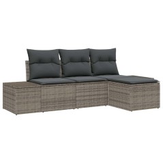 vidaXL Set di divani da giardino 4 pezzi con cuscini in polirattan grigio