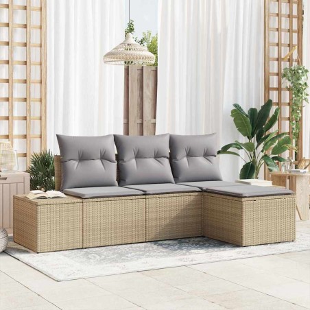 vidaXL Set da Giardino , 4 Pezzi con Cuscini Beige in Rattan Sintetico