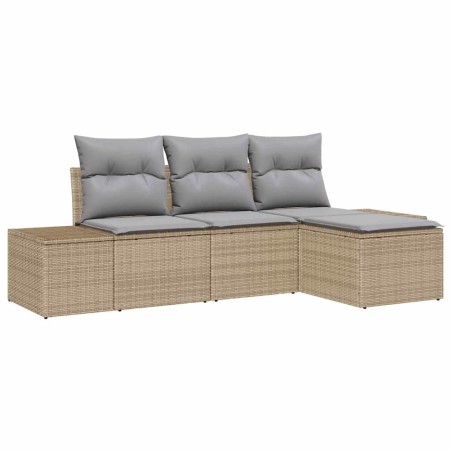 vidaXL Set da Giardino , 4 Pezzi con Cuscini Beige in Rattan Sintetico