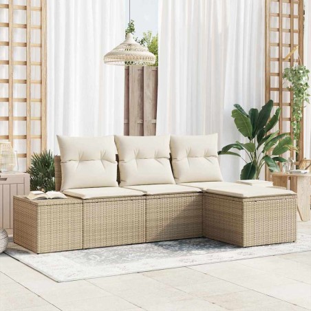 vidaXL Set divano da giardino 4 pezzi con cuscini Beige in polirattan