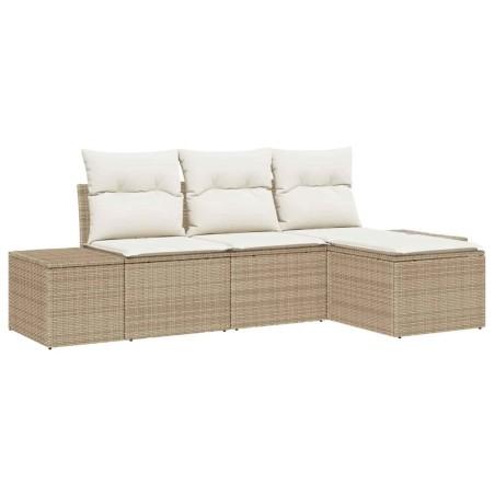 vidaXL Set divano da giardino 4 pezzi con cuscini Beige in polirattan