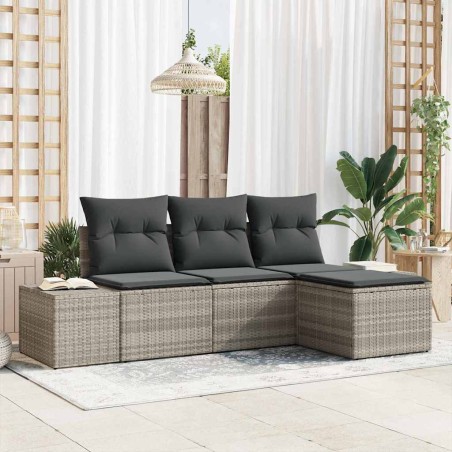 vidaXL Set Divano da Giardino 4 Pezzi con Cuscini Grigio Chiaro in Polyrattan