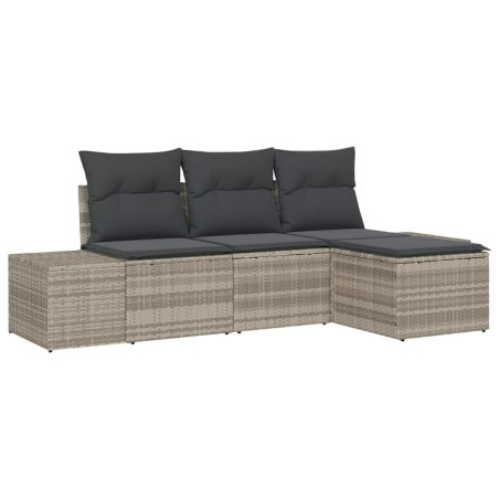 vidaXL Set Divano da Giardino 4 Pezzi con Cuscini Grigio Chiaro in Polyrattan