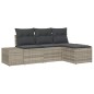 vidaXL Set Divano da Giardino 4 Pezzi con Cuscini Grigio Chiaro in Polyrattan