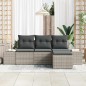 vidaXL Set Divano da Giardino 4 Pezzi con Cuscini Grigio Chiaro in Polyrattan