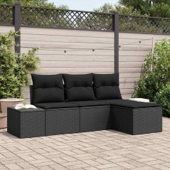 vidaXL Set divani da giardino 4 pezzi con cuscini in rattan sintetico nero.