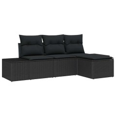 vidaXL Set divani da giardino 4 pezzi con cuscini in rattan sintetico nero.