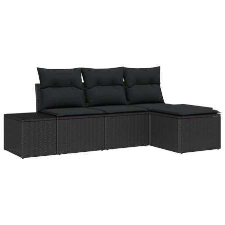 vidaXL Set divani da giardino 4 pezzi con cuscini in rattan sintetico nero.