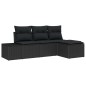 vidaXL Set divani da giardino 4 pezzi con cuscini in rattan sintetico nero.