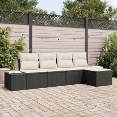 vidaXL Set da Giardino con 5 Pezzi e Cuscini Neri in Rattan Sintetico