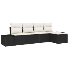 vidaXL Set da Giardino con 5 Pezzi e Cuscini Neri in Rattan Sintetico