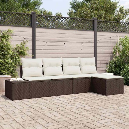 vidaXL Set da giardino di divano a 5 pezzi con cuscini in rattan sintetico marrone
