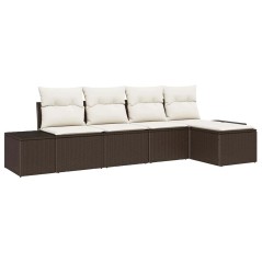 vidaXL Set da giardino di divano a 5 pezzi con cuscini in rattan sintetico marrone