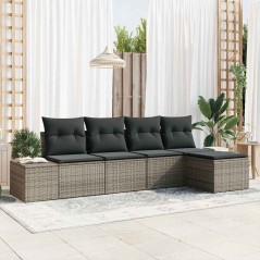 vidaXL Set di Divani da Giardino 5 Pezzi con Cuscini Grigi in Rattan Plastico