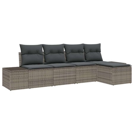 vidaXL Set di Divani da Giardino 5 Pezzi con Cuscini Grigi in Rattan Plastico