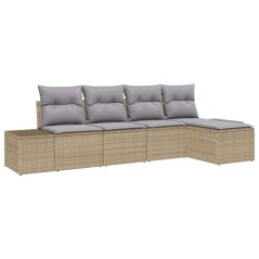 vidaXL Set da giardino in rattan sintetico beige da 5 pezzi con cuscini