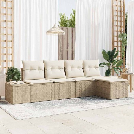 vidaXL Set Divano da Giardino 5 Pezzi con Cuscini Beige in Rattan Sintetico