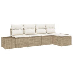 vidaXL Set Divano da Giardino 5 Pezzi con Cuscini Beige in Rattan Sintetico