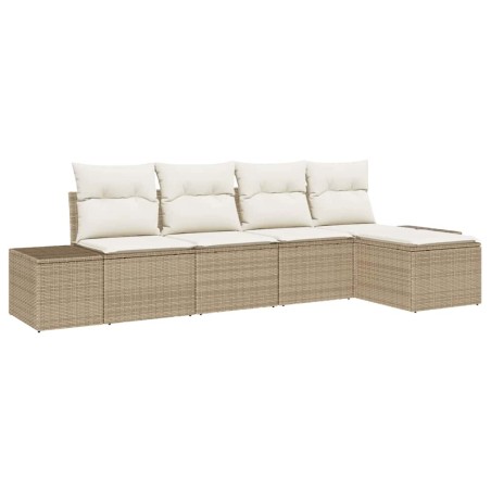 vidaXL Set Divano da Giardino 5 Pezzi con Cuscini Beige in Rattan Sintetico