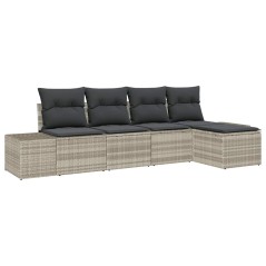 vidaXL Set di divani da giardino , 5 pezzi, con cuscini grigio chiaro in rattan sintetico.