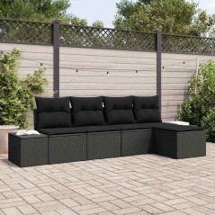 vidaXL Set di divani da giardino 5 pezzi con cuscini neri in rattan