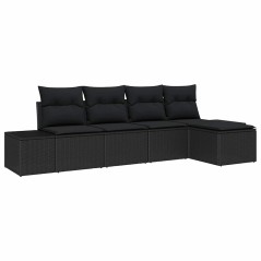 vidaXL Set di divani da giardino 5 pezzi con cuscini neri in rattan