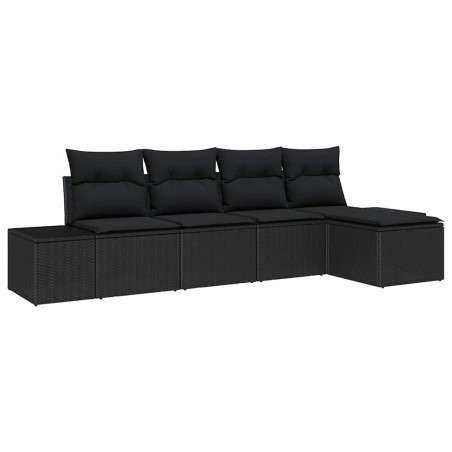 vidaXL Set di divani da giardino 5 pezzi con cuscini neri in rattan