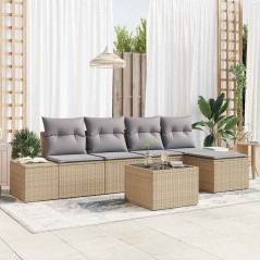 vidaXL Set di divani da giardino in 6 pezzi con cuscini in rattan polimerico nero.