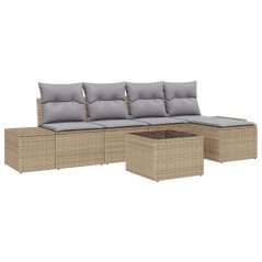 vidaXL Set di divani da giardino in 6 pezzi con cuscini in rattan polimerico nero.