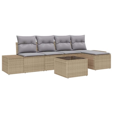 vidaXL Set di divani da giardino in 6 pezzi con cuscini in rattan polimerico nero.