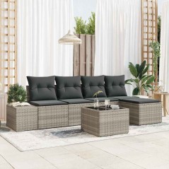 vidaXL Set di divani da giardino , 6 pezzi con cuscini grigi in rattan sintetico