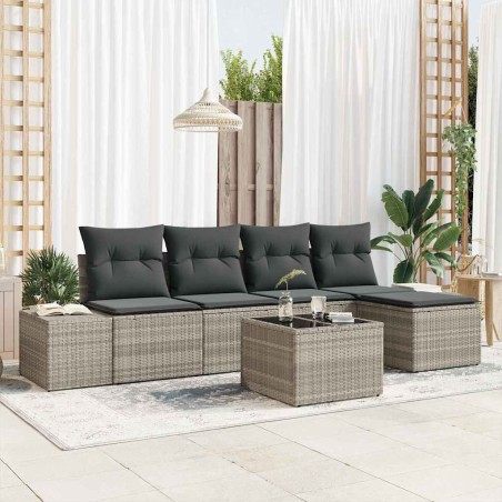 vidaXL Set di divani da giardino , 6 pezzi con cuscini grigi in rattan sintetico