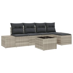 vidaXL Set di divani da giardino , 6 pezzi con cuscini grigi in rattan sintetico