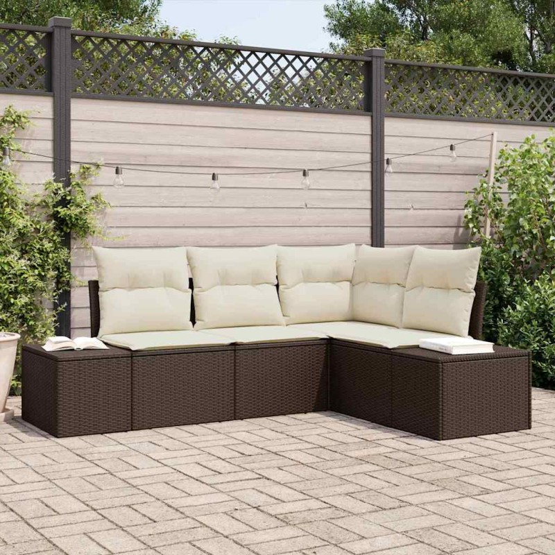 vidaXL Set di divani da giardino 4 pezzi con cuscini in rattan sintetico marrone