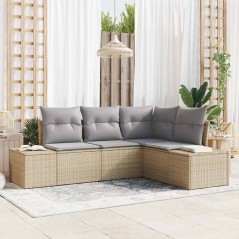 vidaXL Set di divani da giardino a 4 pezzi vitaXL con cuscini beige in rattan sintetico