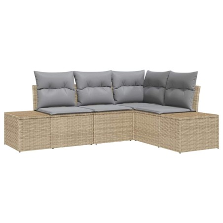 vidaXL Set di divani da giardino a 4 pezzi vitaXL con cuscini beige in rattan sintetico