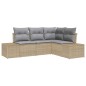 vidaXL Set di divani da giardino a 4 pezzi vitaXL con cuscini beige in rattan sintetico