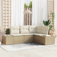 vidaXL Set da giardino a 4 pezzi con cuscini beige in rattan sintetico