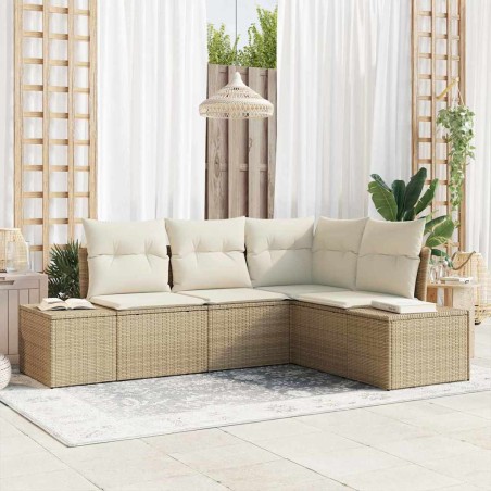 vidaXL Set da giardino a 4 pezzi con cuscini beige in rattan sintetico