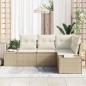 vidaXL Set da giardino a 4 pezzi con cuscini beige in rattan sintetico