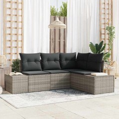 vidaXL Set divano da giardino a 4 pezzi con cuscini grigio chiaro in polirattan