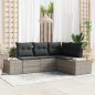 vidaXL Set divano da giardino a 4 pezzi con cuscini grigio chiaro in polirattan