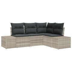 vidaXL Set divano da giardino a 4 pezzi con cuscini grigio chiaro in polirattan