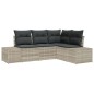 vidaXL Set divano da giardino a 4 pezzi con cuscini grigio chiaro in polirattan