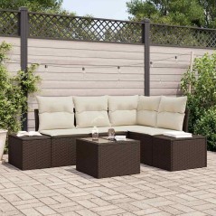 vidaXL Set di divani da giardino a 5 pezzi con cuscini marroni in rattan sintetico