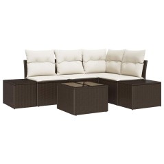 vidaXL Set di divani da giardino a 5 pezzi con cuscini marroni in rattan sintetico