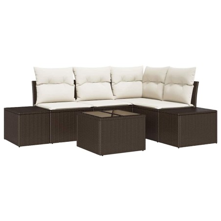 vidaXL Set di divani da giardino a 5 pezzi con cuscini marroni in rattan sintetico