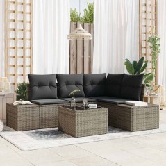 vidaXL Set di divani da giardino 5 pezzi con cuscini grigi in rattan sintetico