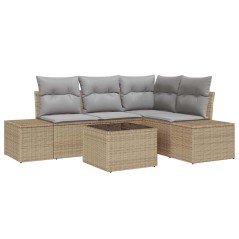 vidaXL Set di divani da giardino in 5 pezzi con cuscini neri in polyrattan