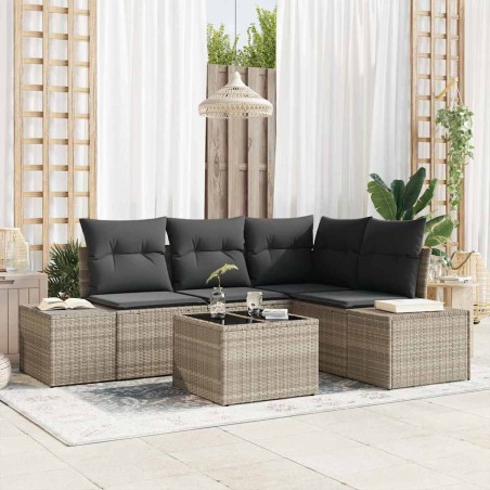 vidaXL Set di divani da giardino , 5 pezzi, con cuscini grigi in rattan sintetico.